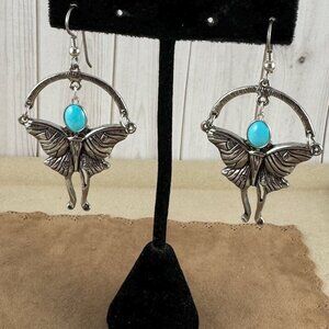 Vintage Turquoise and Silver Tone Butterfly Earrings